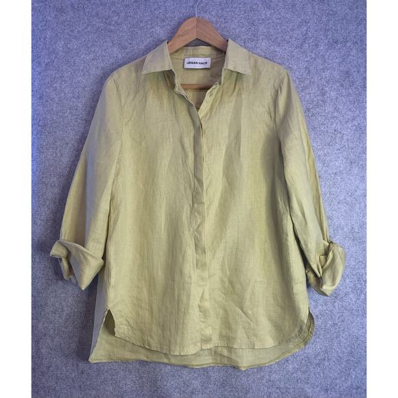 Urban Haus Women’s Size S Linen Shirt, Long Sleeve Button Down, Ochre Yellow - Picture 1 of 9